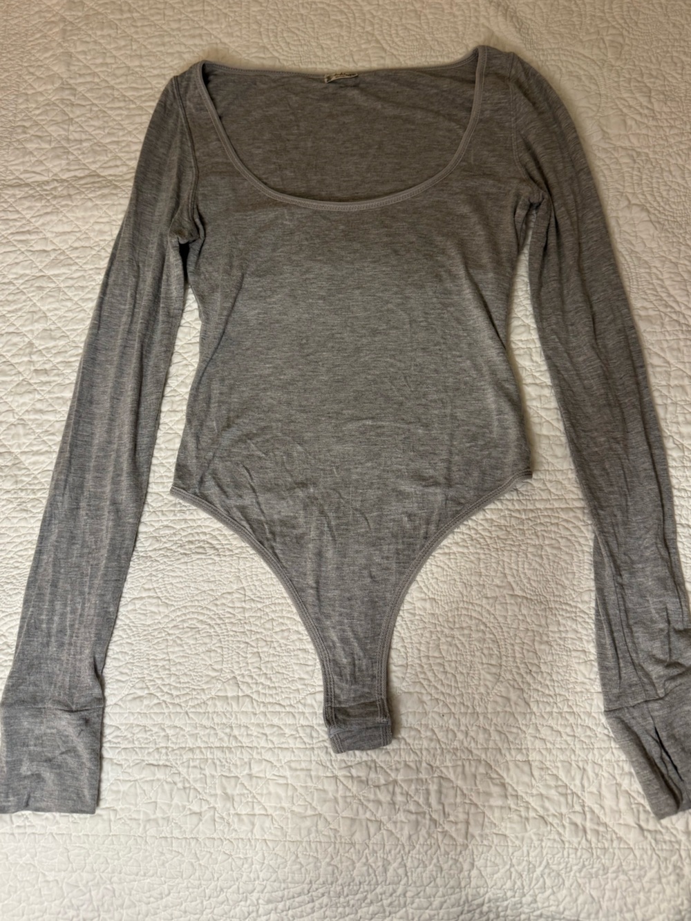 Free People Gray Long-Sleeve Scoop Neck Bodysuit